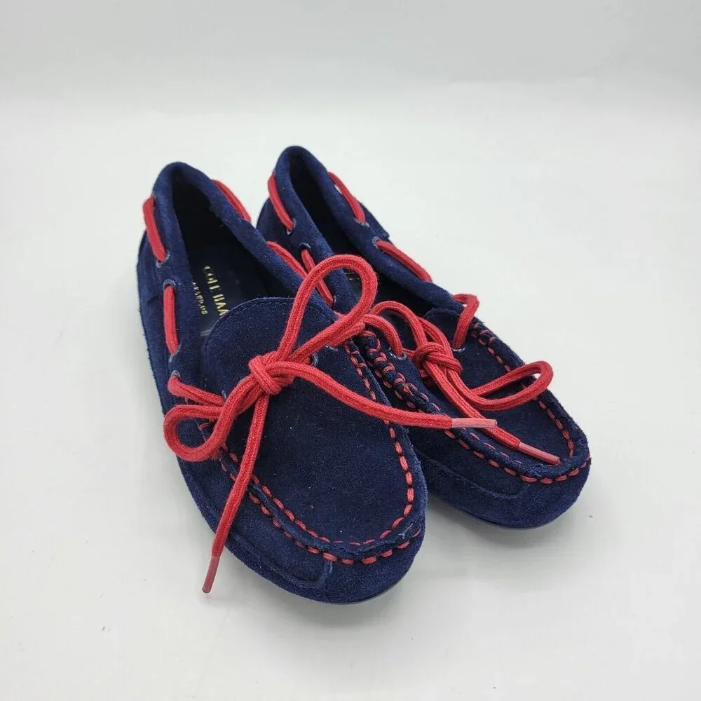 Cole Haan Slip On Boat Suede Shoe Grand Os Boys Size 13 Navy And Red
